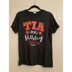 Tia of the Strawberry Birthday Princess Black Graphic Tee L